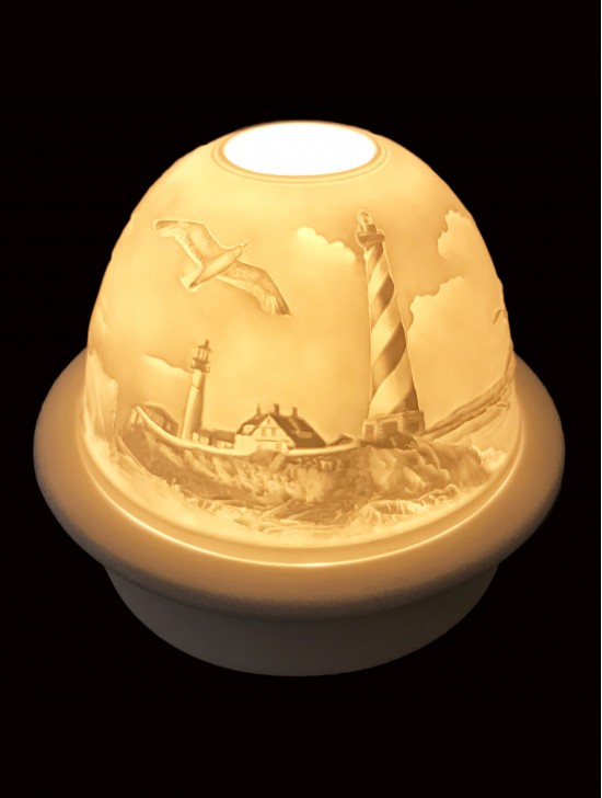 Porcelain Light House Candle Dome Light w/Candle Plate